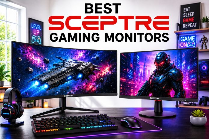 Two Sceptre Gaming Monitors on a desk