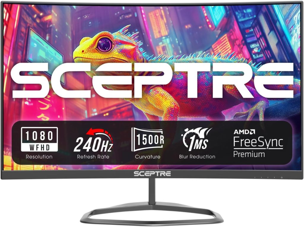 The 24.5-inch Sceptre (C255B-FWT240) Curved Monitor front look 