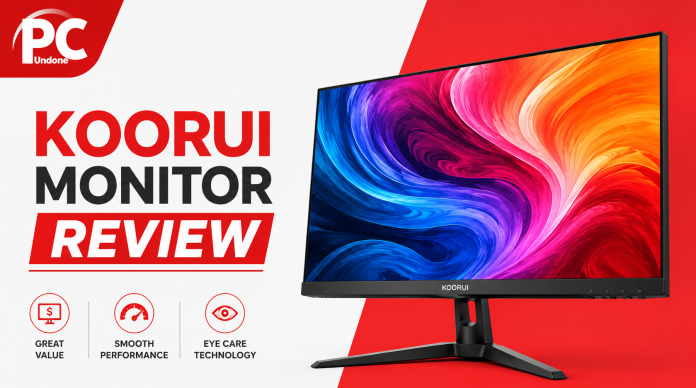 KOORUI Monitor with a white and red backgound color